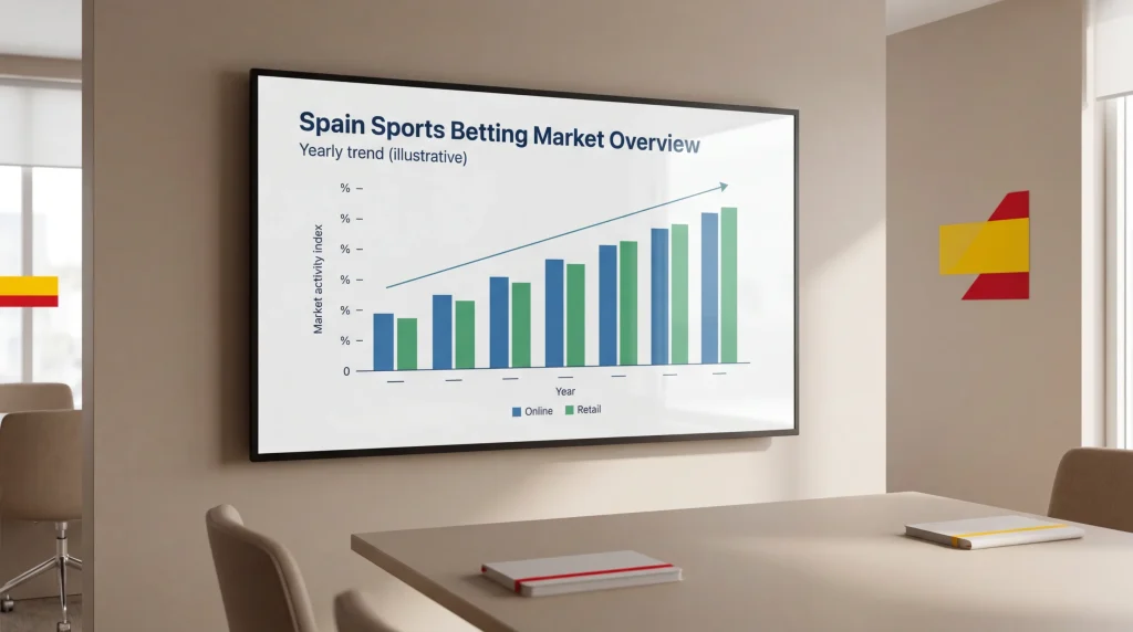 Gráfico de barras mostrando crecimiento del mercado de apuestas en España