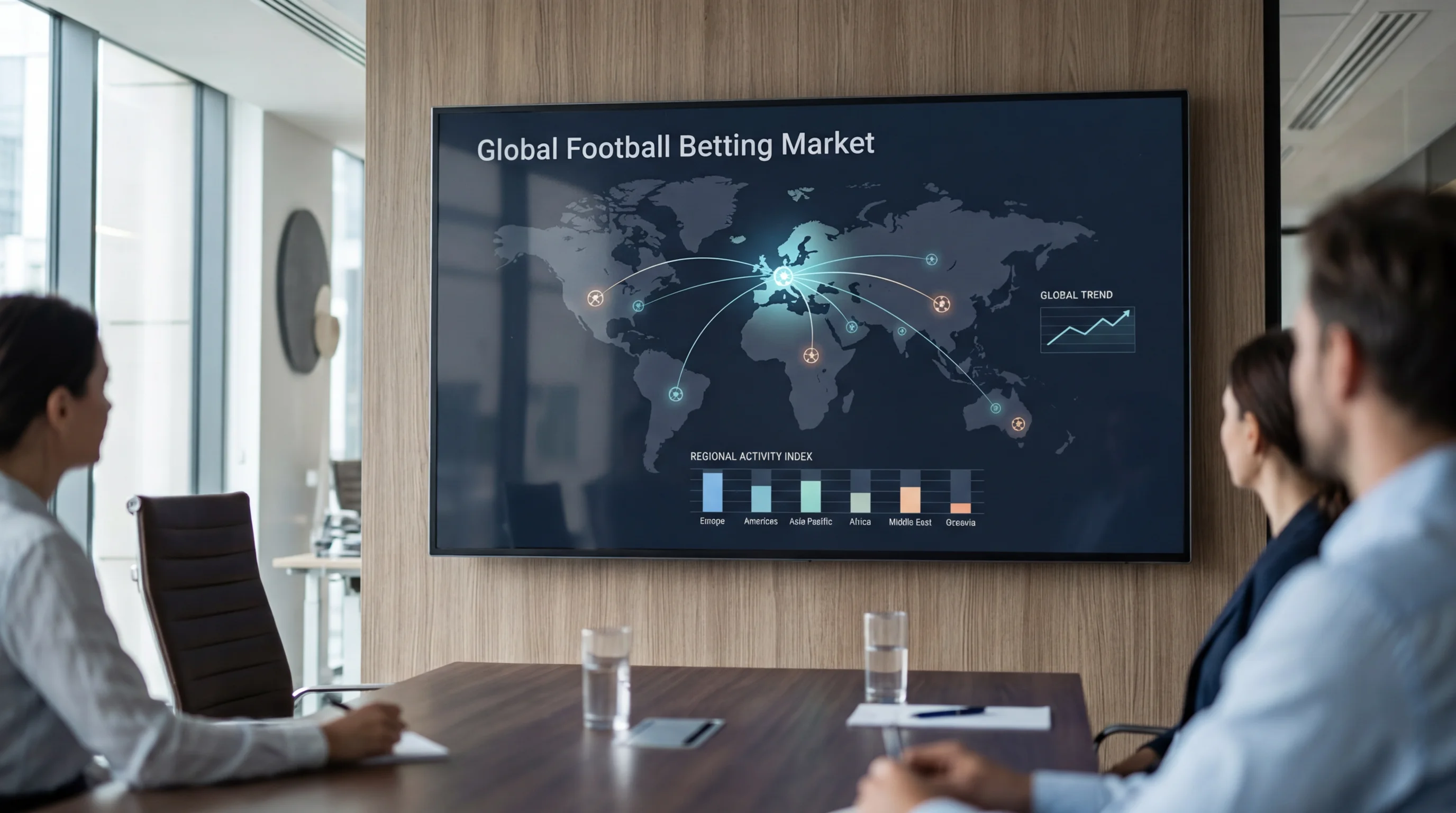 Mapa del mercado global de apuestas deportivas de fútbol con estadísticas de Europa y América